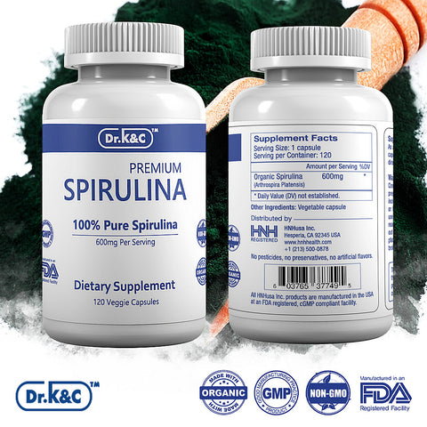 Premium Spirulina 600mg, 120 Veggie Capsules